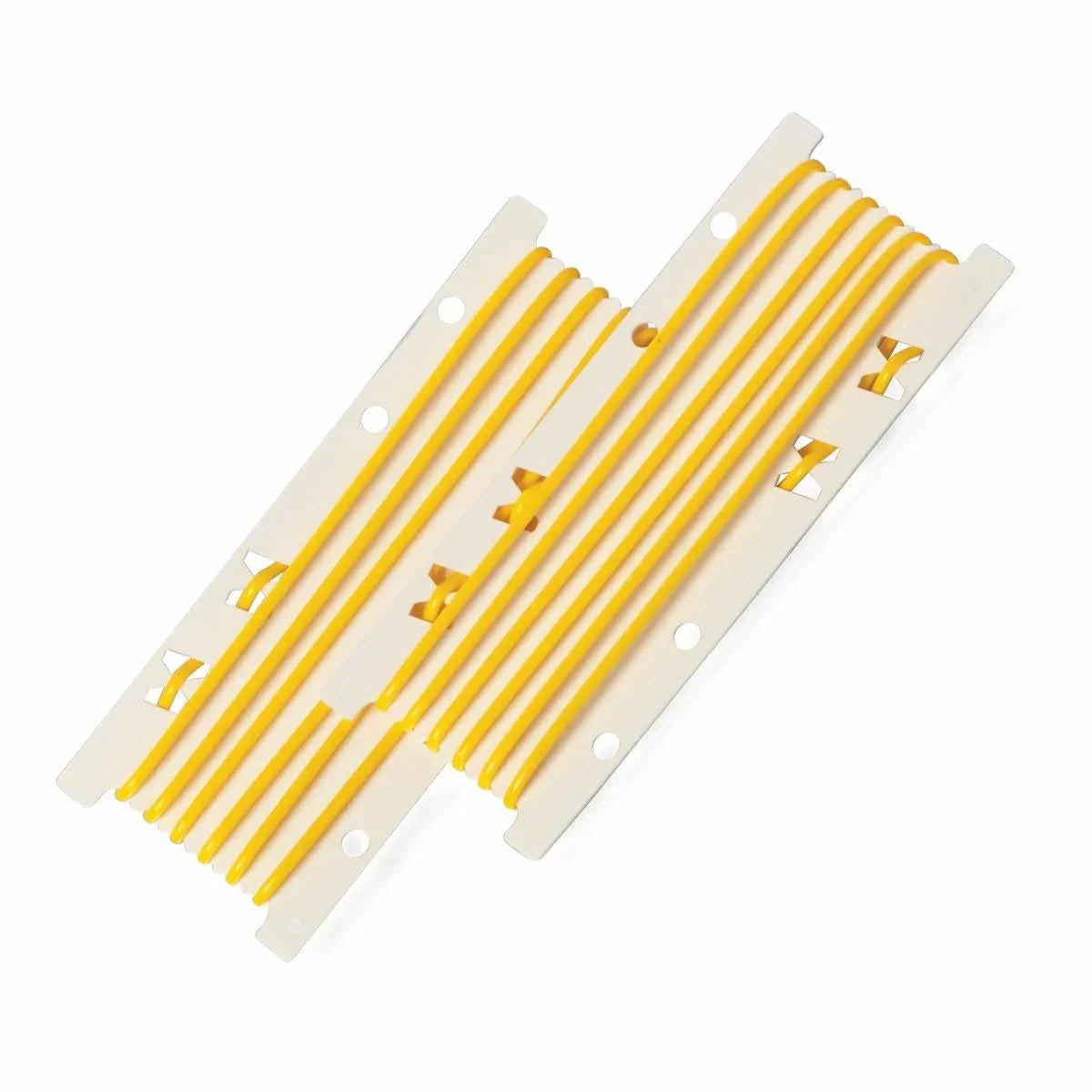 Yellow oxygen tubing neatly coiled on a white holder, medical respiratory supply