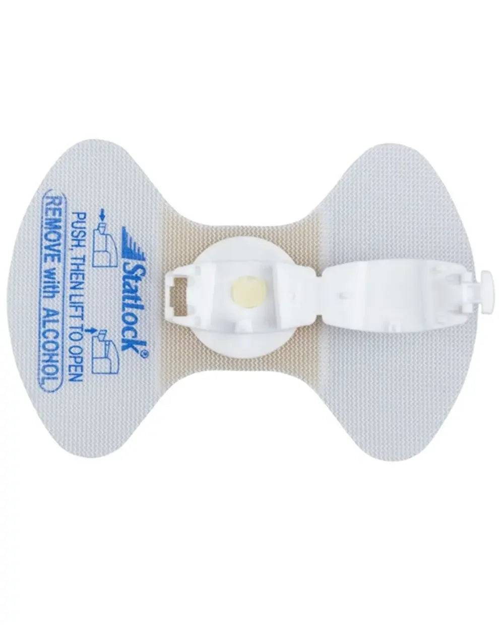 IV line securement device with adhesive backing and plastic latch for medical use
