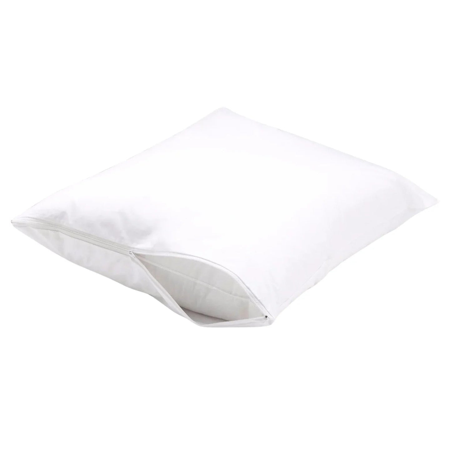 White zippered pillow protector case for medical or home care use