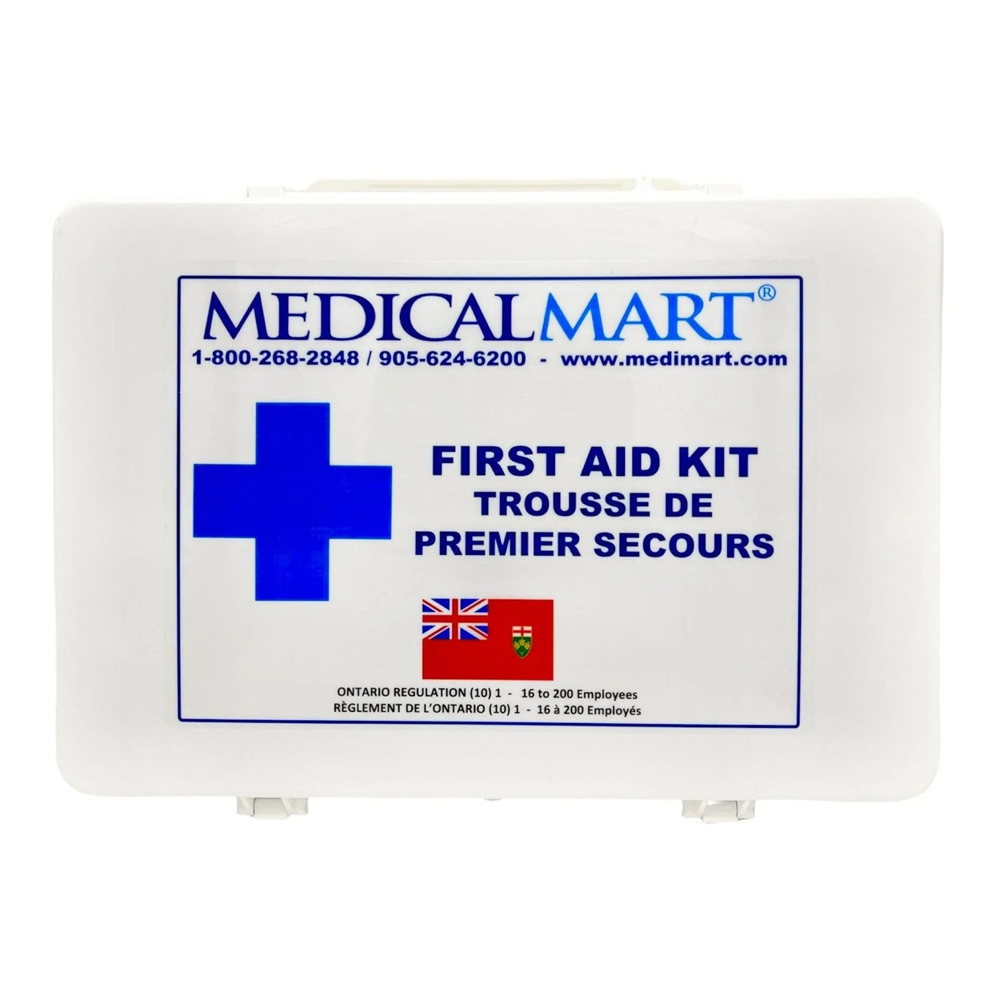 Ontario regulation first aid kit with blue cross, suitable for 16-200 employees