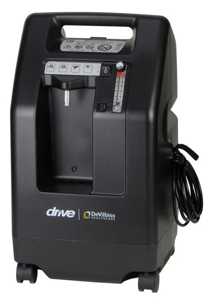 Black oxygen concentrator with control panel and power cord, suitable for home medical use