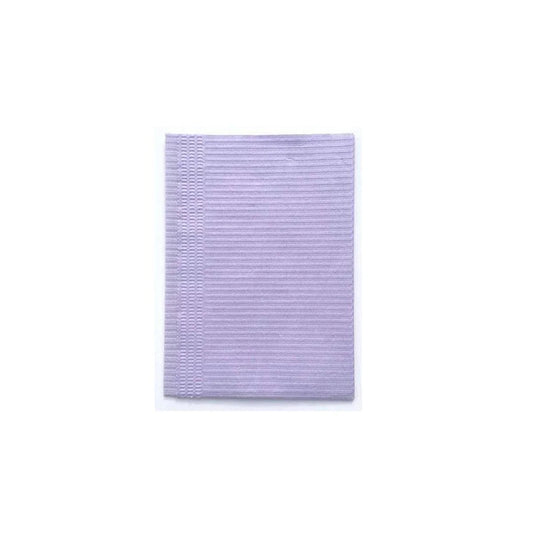 Light purple disposable dental bib with embossed texture on white background
