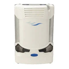 Portable oxygen concentrator device, white with blue accent, for respiratory therapy