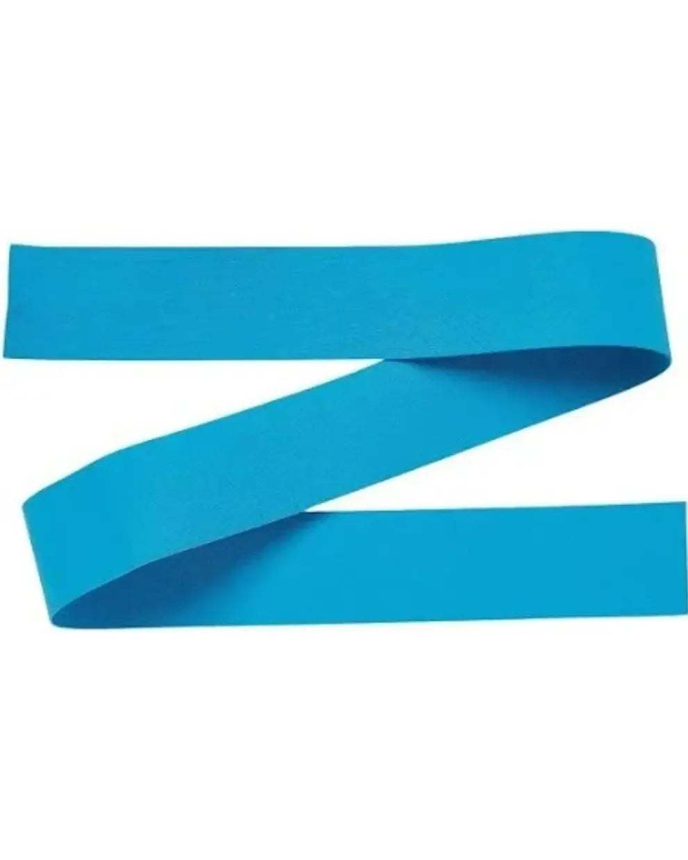 Blue medical tourniquet strap for blood draw, laid flat on white background