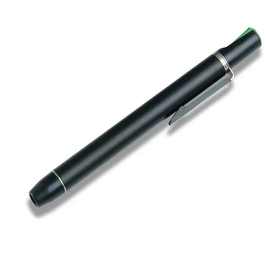 black medical penlight with pocket clip, diagnostic tool for home care or clinical use