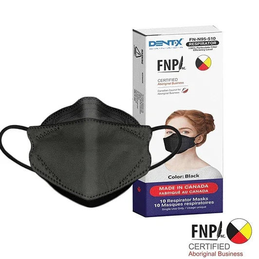 Black FN-N95-510 respirator mask with box, 10-pack, Made in Canada, certified mask