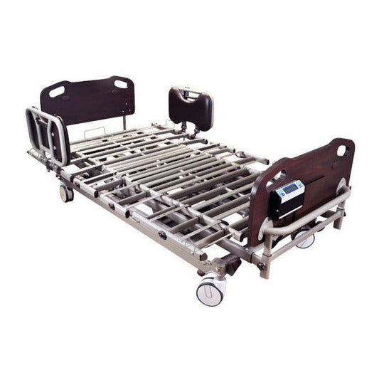 Adjustable hospital bed with wheels and metal frame for home care or medical use