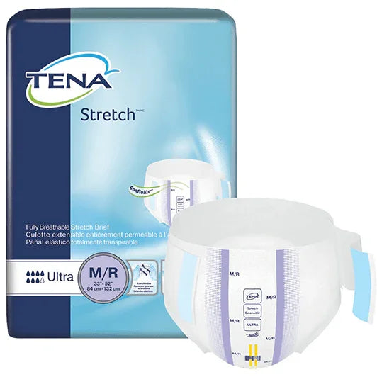 TENA Stretch Ultra medium adult incontinence brief with breathable design packaging
