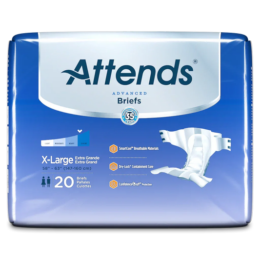 Attends Advanced Briefs X-Large adult incontinence diapers, 20-pack, blue packaging