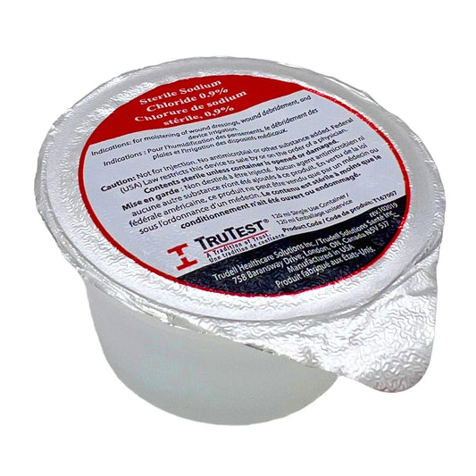 Sterile sodium chloride 0.9% saline solution cup for wound care and medical use