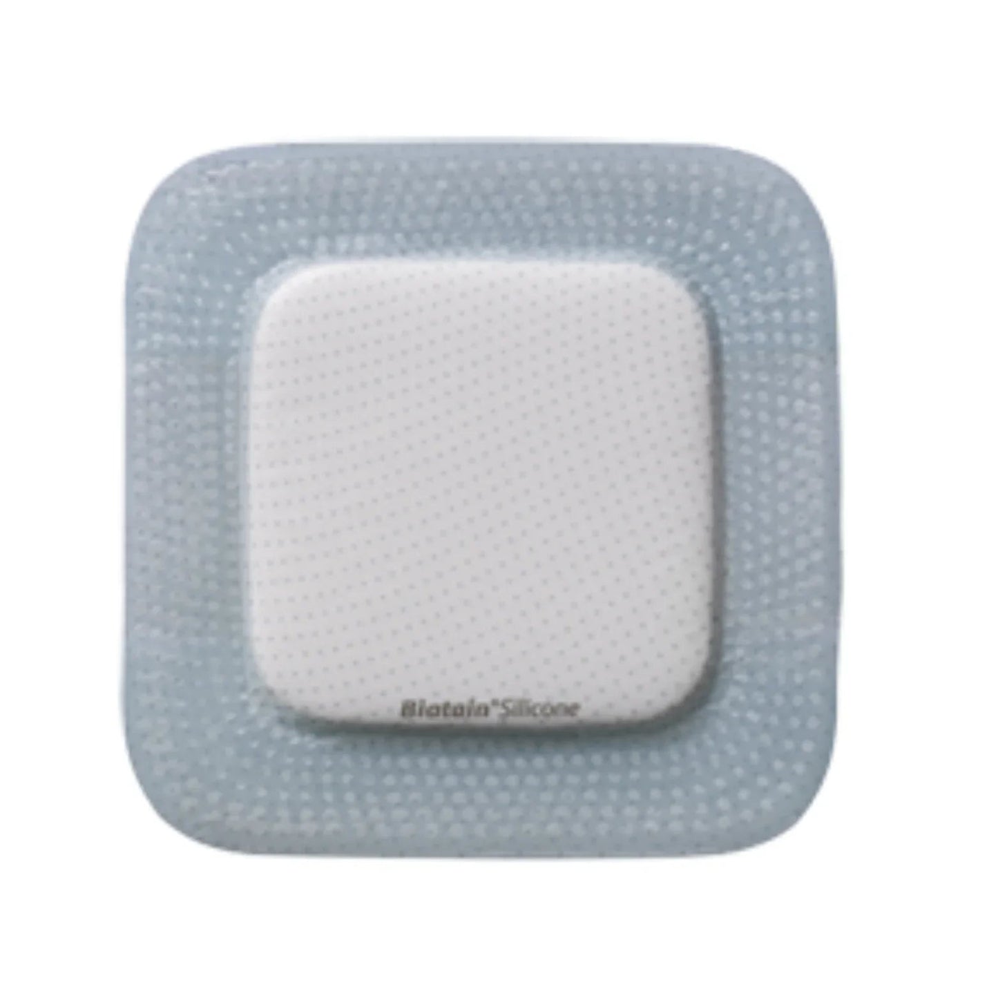 Square silicone foam wound dressing with border on white background