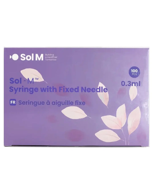Sol-M syringe with fixed needle 0.3ml box, 100 pieces, purple packaging, medical supplies
