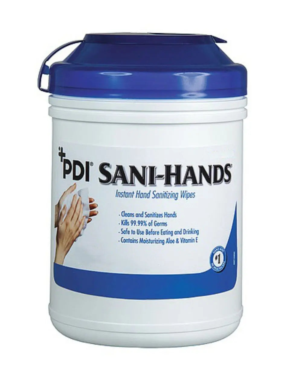 PDI Sani-Hands instant hand sanitizing wipes large canister with blue lid
