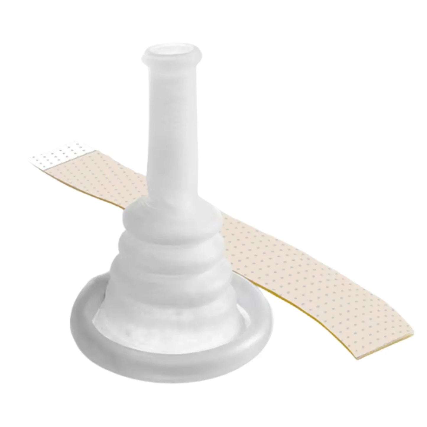 Male external catheter with adhesive strip for urinary incontinence care