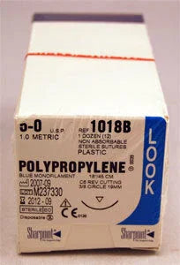 Box of polypropylene non-absorbable sterile surgical sutures, size 5-0, medical supply