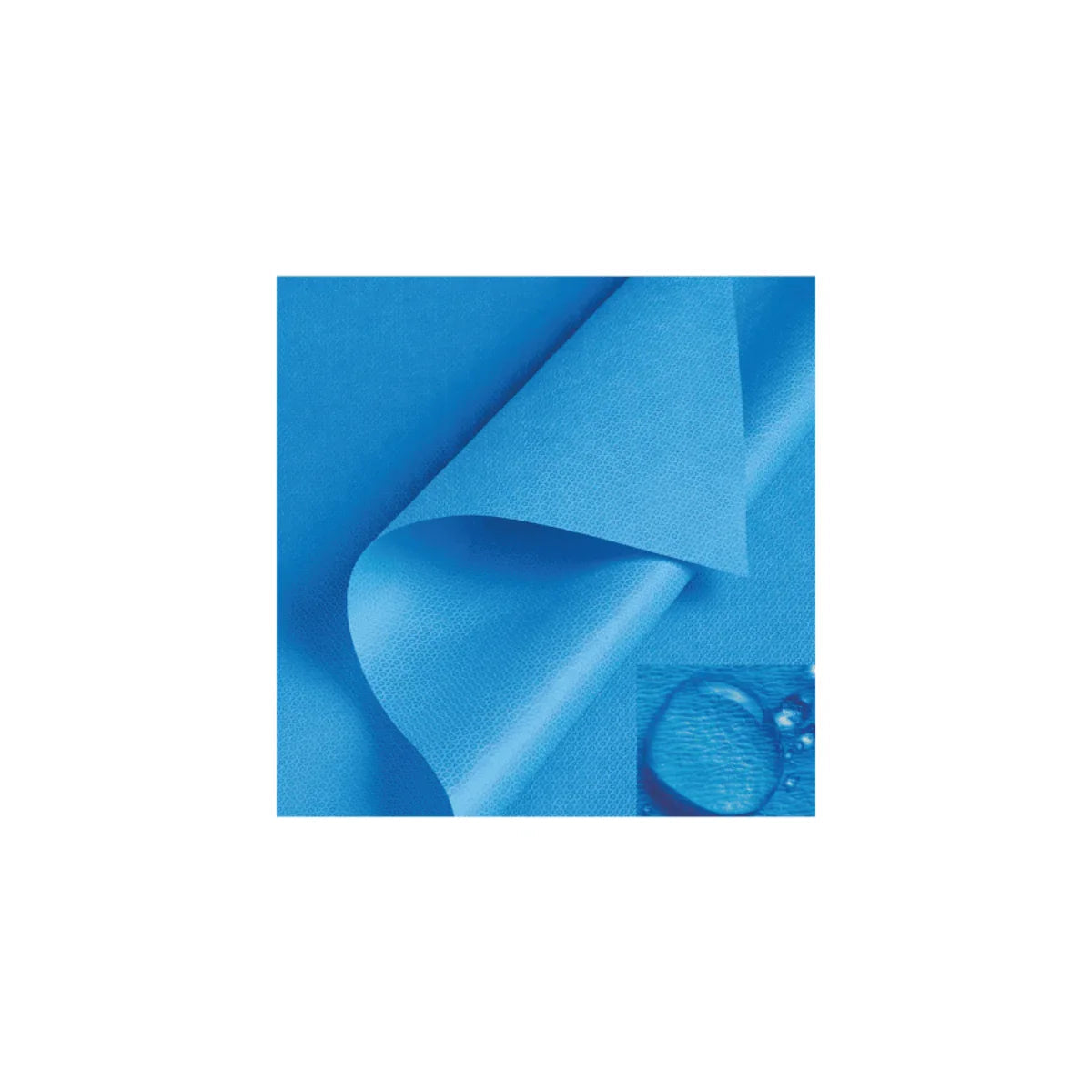 Blue waterproof disposable medical sheet with water droplet close-up