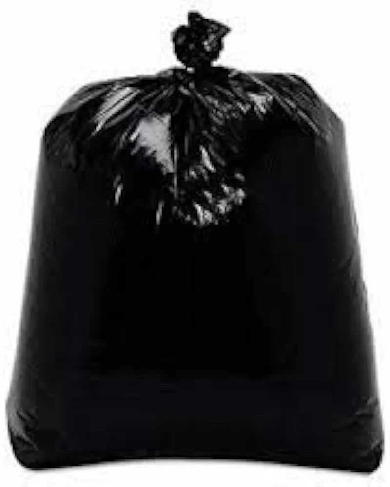 Large black garbage bag tied at the top, suitable for home or medical waste disposal