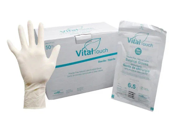 Sterile latex surgical glove, box and individual packaging for medical use