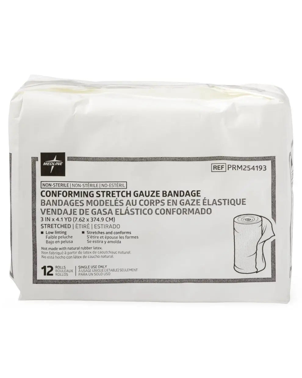 Package of non-sterile conforming stretch gauze bandages, 12 rolls, medical supplies