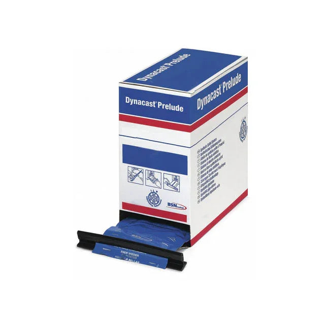 Dynacast Prelude medical casting bandage box with blue individual wraps