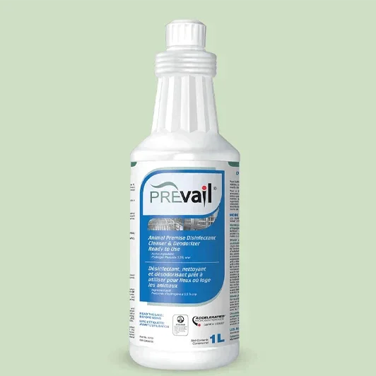 Prevail animal premises disinfectant cleaner 1L bottle on light green background