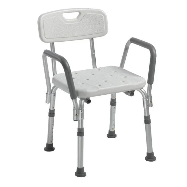 Adjustable shower chair with armrests and backrest for home care or medical use