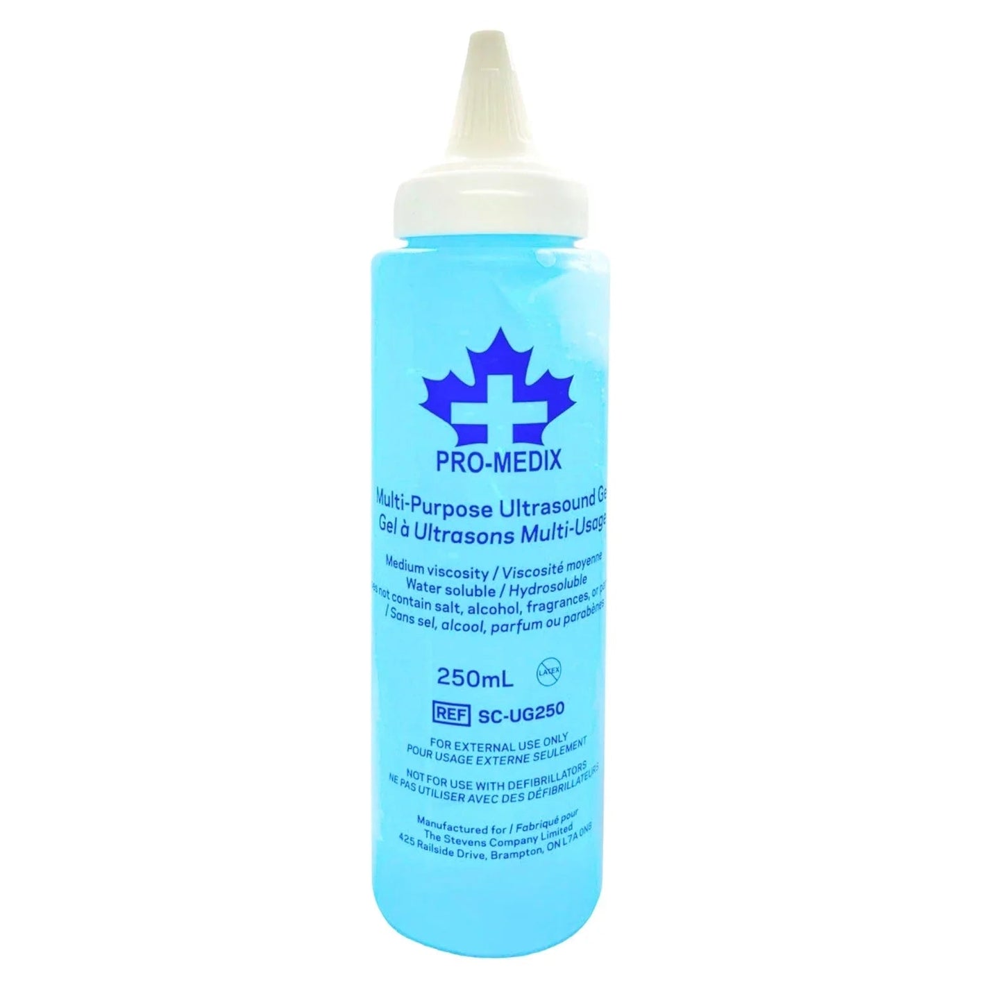 Pro-Medix multi-purpose ultrasound gel 250mL bottle with pointed tip cap