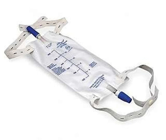Sterile leg urine drainage bag with adjustable straps and measurement markings, for medical use