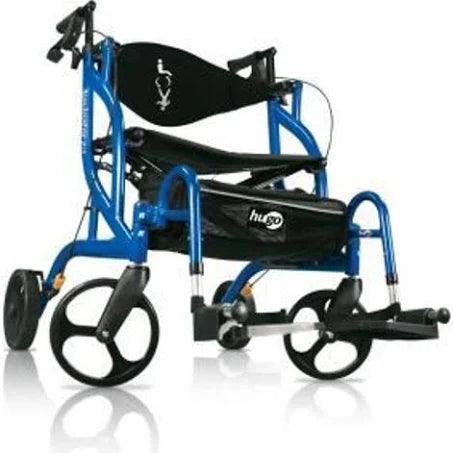 Blue folding rolling walker and transport chair with large wheels
