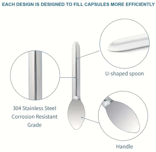 304 stainless steel U-shaped capsule filling spoon, corrosion resistant, ergonomic handle for efficient filling
