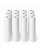 White paper rolls for medical, home care, or PPE use, neatly arranged on white background