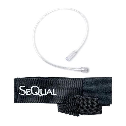 SeQual black medical strap with white tube attachment for respiratory therapy equipment