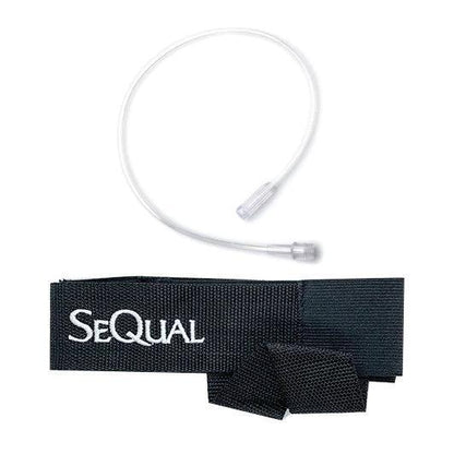 SeQual black medical strap with white tube attachment for respiratory therapy equipment