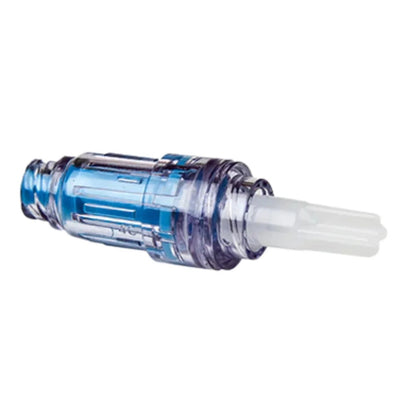 Clear and blue needleless IV connector for medical intravenous therapy