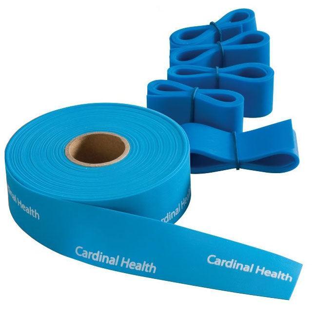 Blue Cardinal Health medical tourniquet roll with several latex-free bands