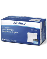 Box of Alliance 4x4 inch non-sterile gauze sponges, 200 count, medical supplies