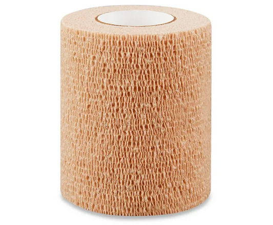 Beige self-adhesive medical wrap bandage roll for wound care and support