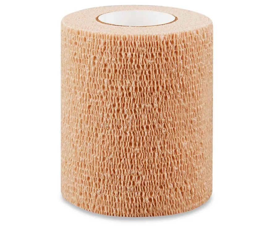 Tan self-adhesive cohesive bandage roll for medical wound care and support