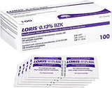 LORIS 0.13% BZK benzalkonium chloride antiseptic wipes box with individual packets