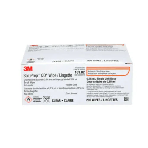 3M SoluPrep QD antiseptic skin preparation wipes box, 200 single-use wipes