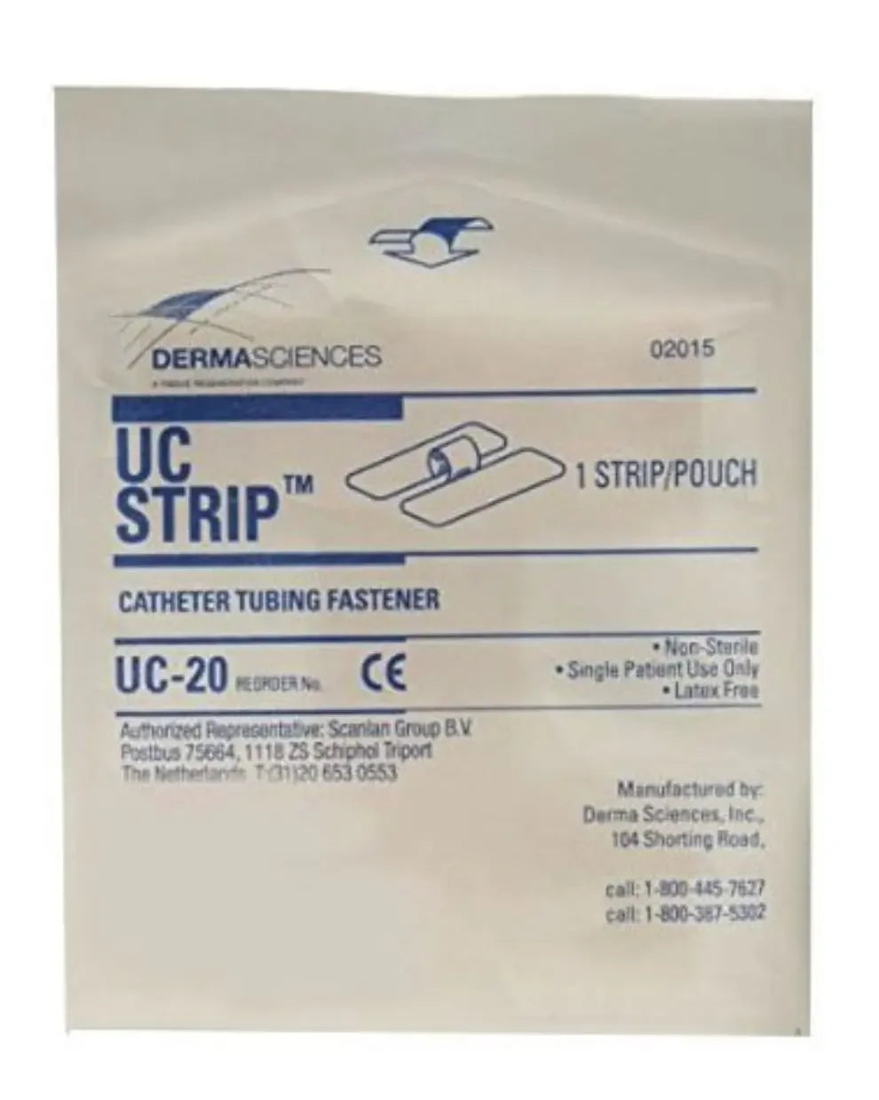 Catheter tubing fastener UC Strip by DermaSciences single-use non-sterile pouch