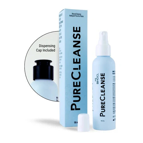 PureCleanse wound cleanser spray bottle with box and dispensing cap for home care