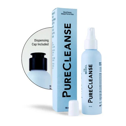 PureCleanse wound cleanser spray bottle with cap and packaging, disinfectant medical supply