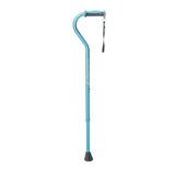 Blue adjustable walking cane with ergonomic handle and wrist strap for mobility support