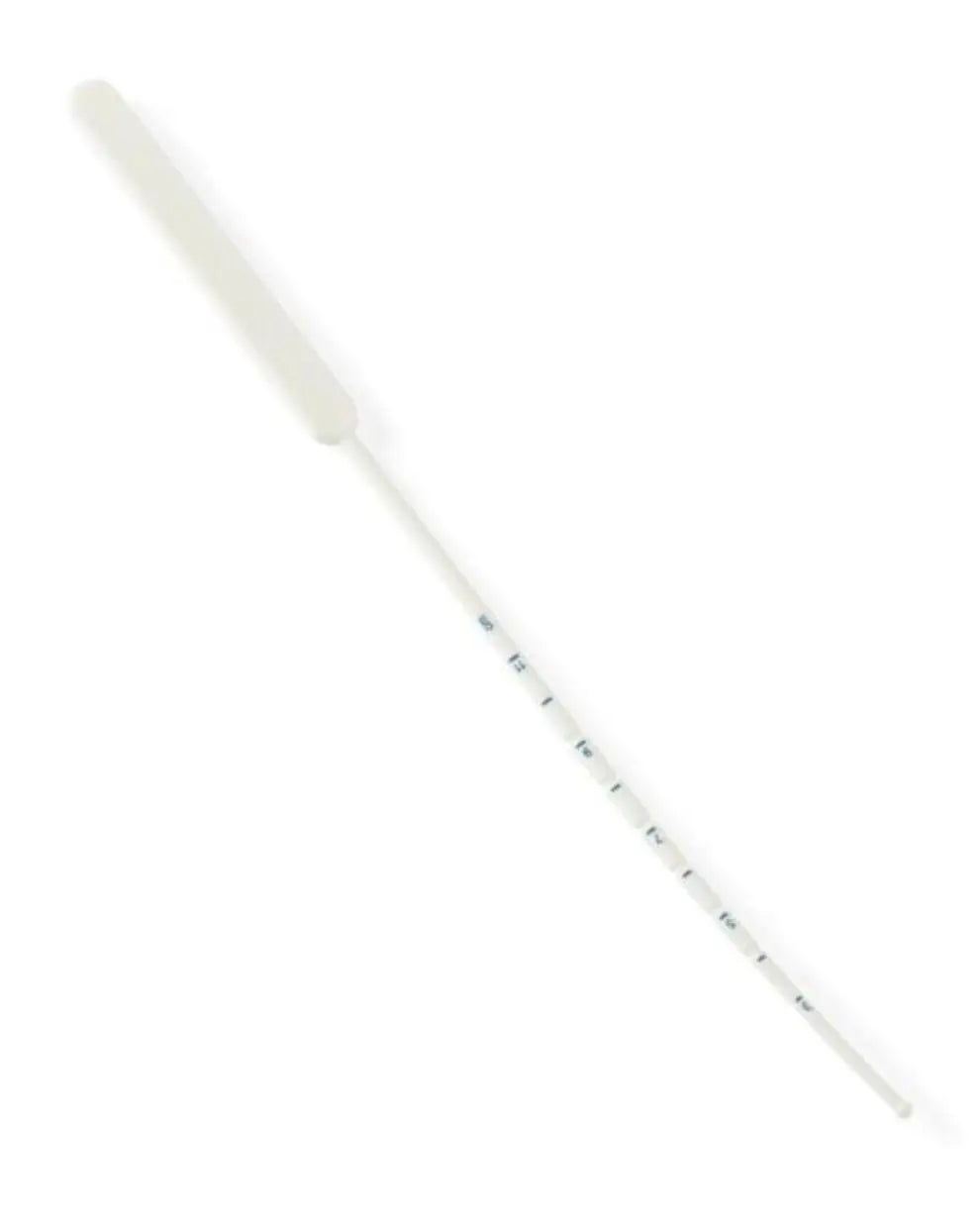 Disposable plastic medical swab stick with graduated markings on white background