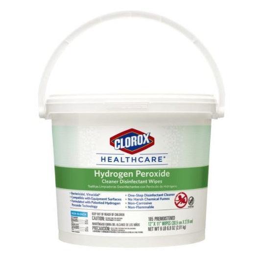 Clorox Healthcare hydrogen peroxide disinfectant wipes tub with handle, 185 count