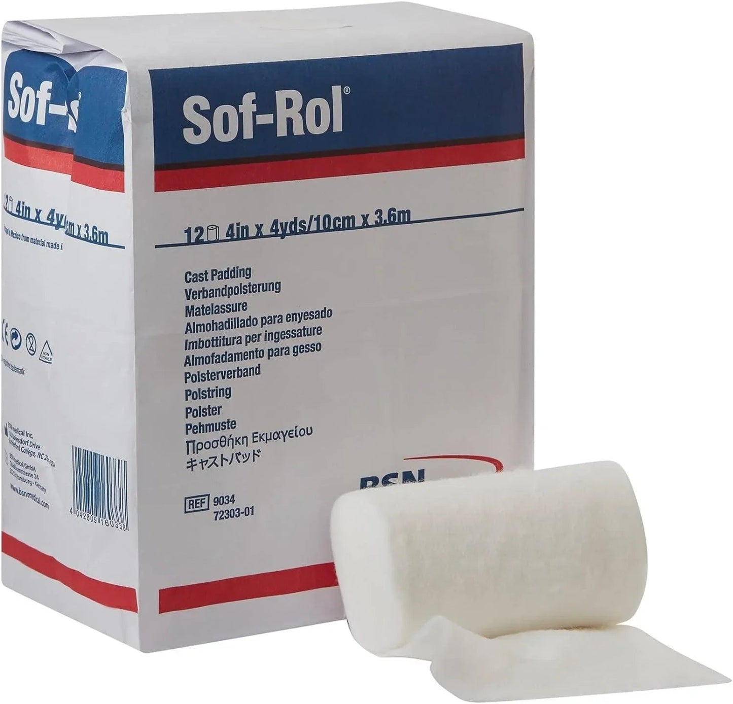 Sof-Rol cast padding roll and package, 4in x 4yds, medical wound care supply