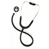Black and silver stethoscope for home care and medical use on white background