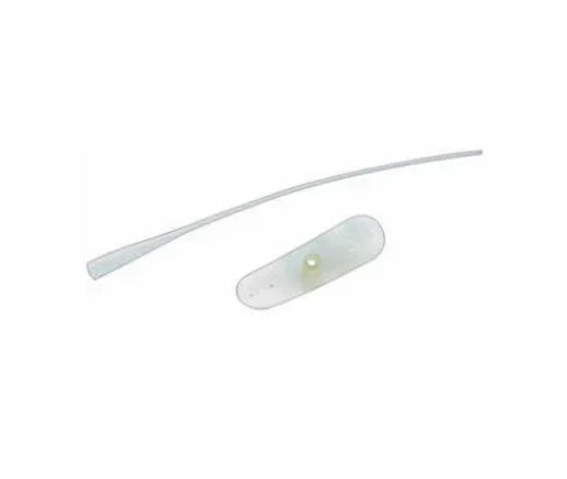Sterile medical feeding tube with attached adhesive patch for home care and long-term care use