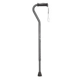 Black metal walking cane with ergonomic handle and rubber tip, mobility aid